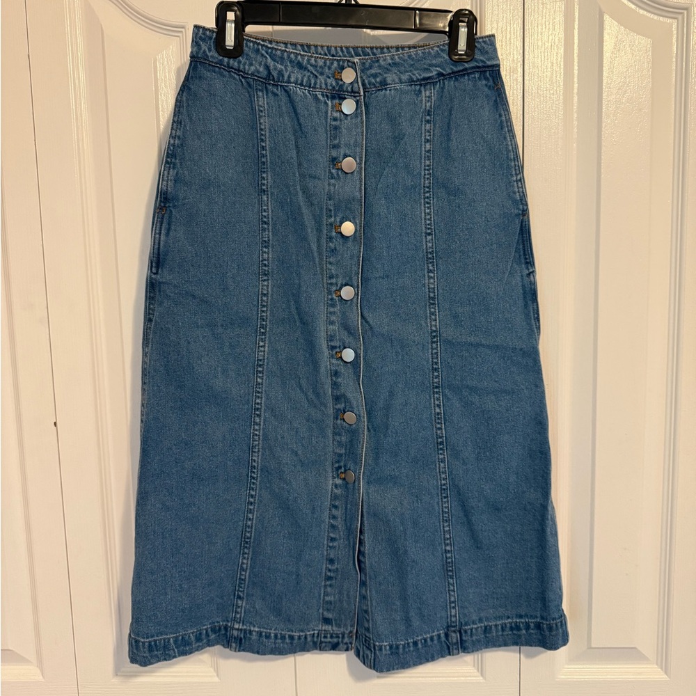 Neuflora Seattle Denim Button Down Midi Skirt, Size S